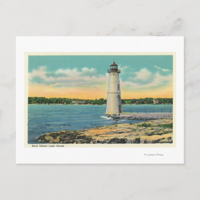 Exterior View of Rock Island Light House Postcard (Front)