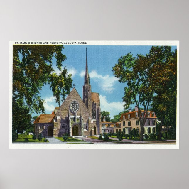 Exterior View of St. Mary's Church and Rectory Poster (Front)