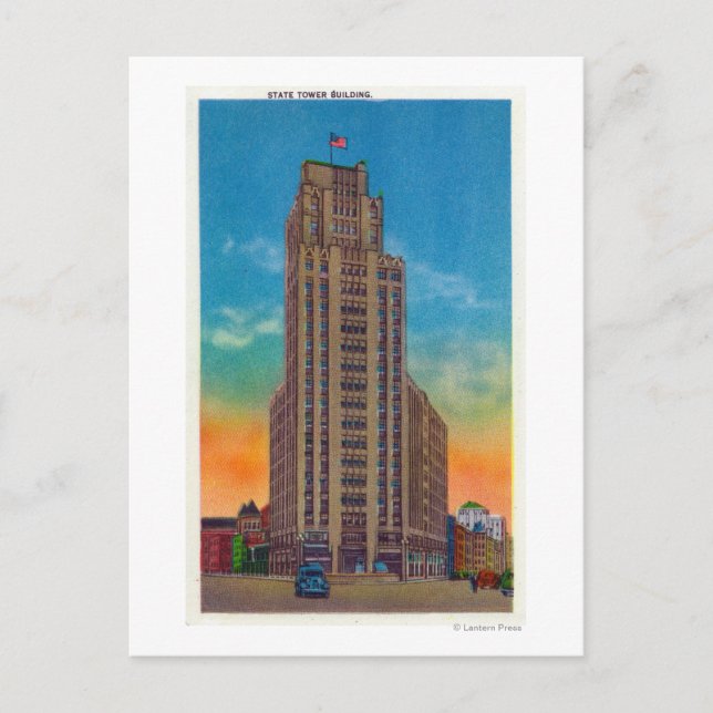 Exterior View of State Tower Building Postcard (Front)