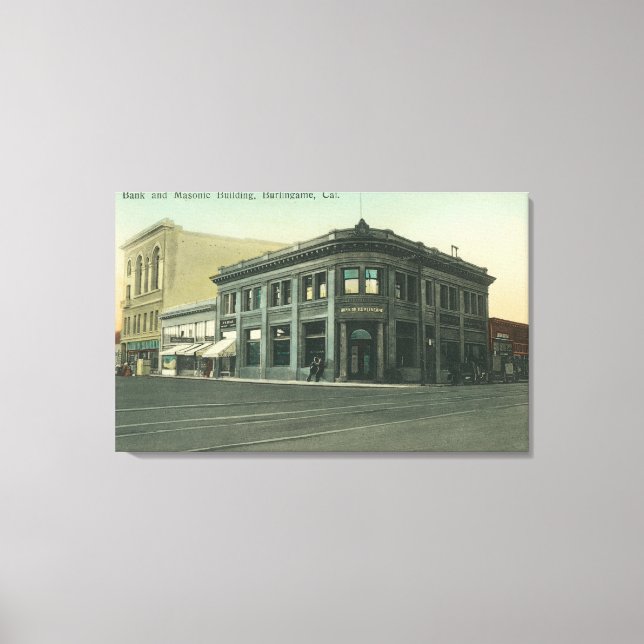 Exterior View of the Bank and Masonic Temple Canvas Print (Front)