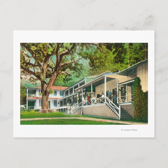Exterior View of the Geysers Hotel, Guests Posin Postcard (Front)
