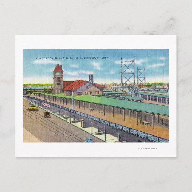 Exterior View of the Railroad Station Postcard (Front)