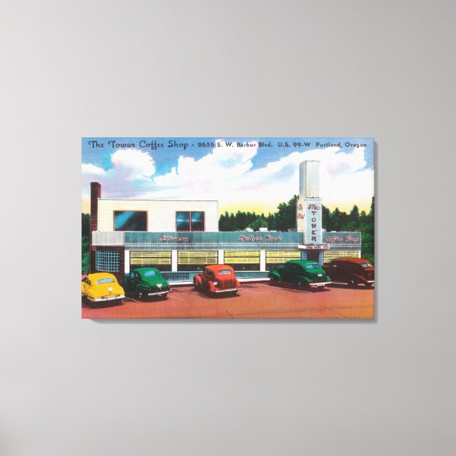 Exterior View of The Tower Coffee Shop Canvas Print (Front)