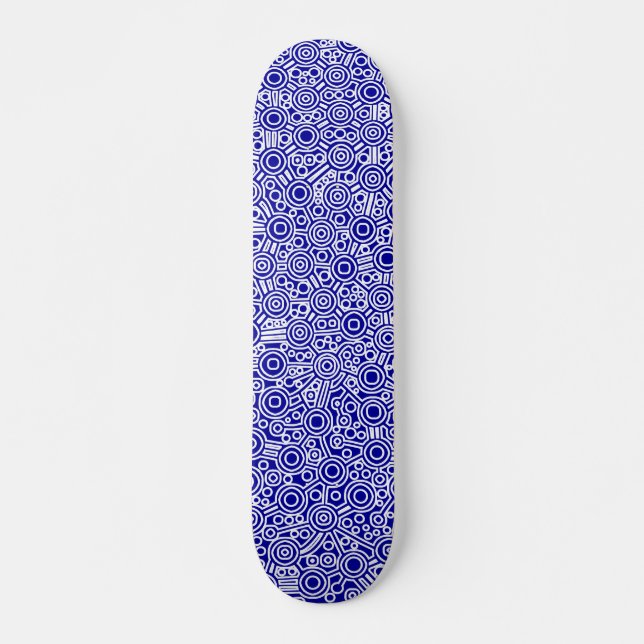Exterminated Alien Circuit - White on Deep Blue Skateboard (Front)