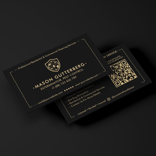 Exterminator Pest Control Contractor Black Business Card (PEST CONTROL EXTERMINATOR)