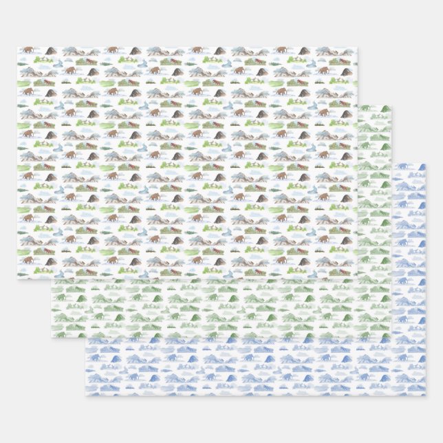 Extinct Animal Toile Wrapping Paper  (Set)