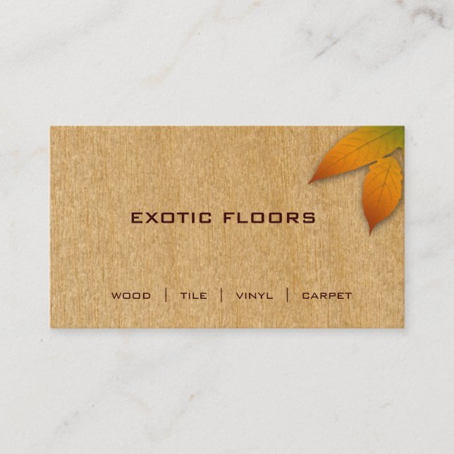 Extoic Wood Business Card with autumn Leaf birch (Front)