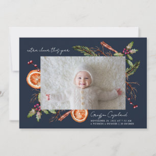 Extra Cheer Blue Holiday Baby Photo Birth   Announcement