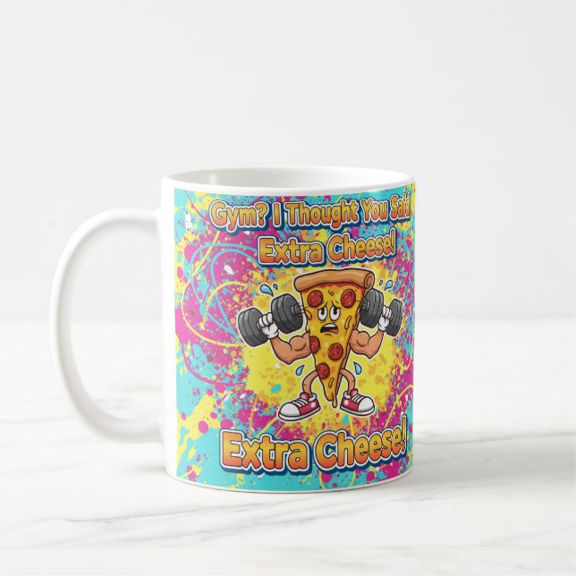 Extra Cheese Pizza Joke Illustration Coffee Mug (Left)