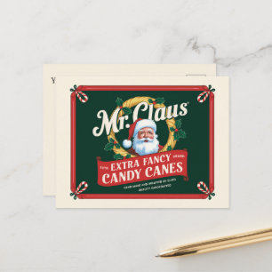 Extra fancy candy cane Mr. Claus Holiday Postcard