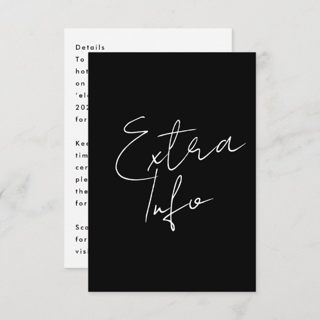 Extra Info Details Custom Names Modern Black RSVP Card (Front/Back)
