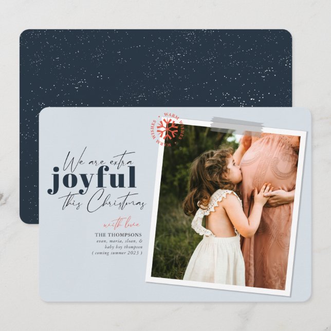 Extra Joyful Blue Pregnancy Announcement Photo (Front/Back)