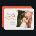 Extra Joyful Coral Pregnancy Announcement Photo<br><div class="desc">A modern card with a  message that reads "We are extra joyful this Christmas" is perfect to announce your family's pregnancy. 
Personalise with your names,  favourite picture,  and a short message. 

Colour Coral
 Image by Jessica Rockowits on Unsplash</div>