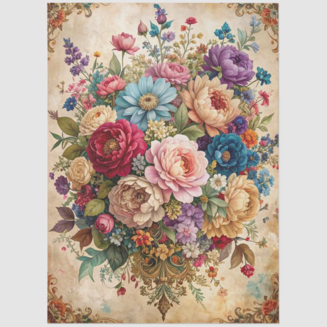 Extra Large Baroque Colourful Florals Decoupage Tissue Paper (Front)
