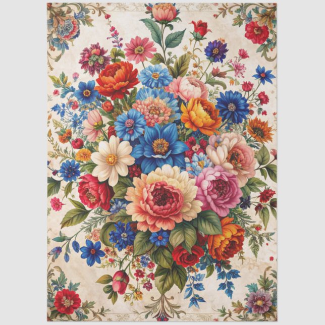 Extra Large Baroque Colourful Florals Decoupage Tissue Paper (Front)