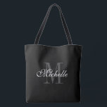 Extra large big black tote bag with chic monogram<br><div class="desc">Extra large big black tote bag with chic monogram. Elegant monogrammed shoulder bag for shopping,  groceries,  office,  books,  sports,  wedding and more. Classy black and white typography design template. Double sided all over print with black handles. Chic Birthday gift ideas for women.</div>