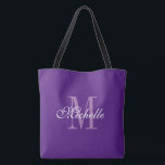 Extra large big purple tote bag with chic monogram<br><div class="desc">Extra large big purple tote bag with chic monogram. Elegant monogrammed shoulder bag for shopping,  groceries,  office,  books,  sports,  wedding and more. Classy purple and white typography design template. Double sided all over print with black handles. Chic Birthday gift ideas for women.</div>