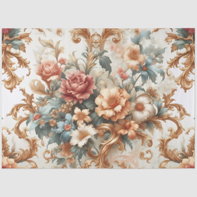 Extra Large Colourful Baroque Floral Decoupage Tissue Paper (Front)