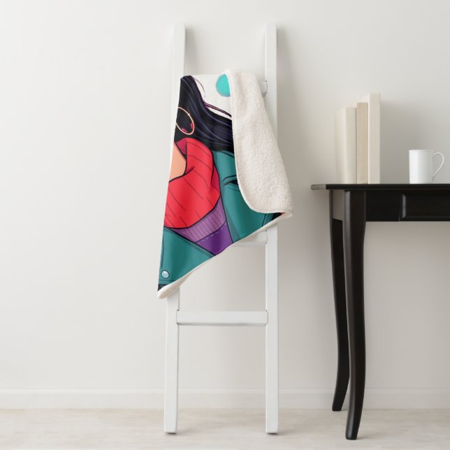 Extra Large Cosy Sherpa Blanket – Autumn Girl Art  (In Situ)