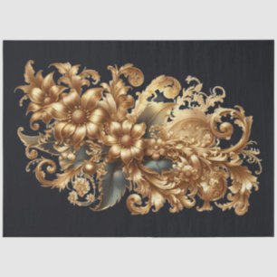 Extra Large Gold on Black Baroque Floral Decoupage Tissue Paper