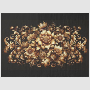 Extra Large Gold on Black Baroque Floral Decoupage Tissue Paper
