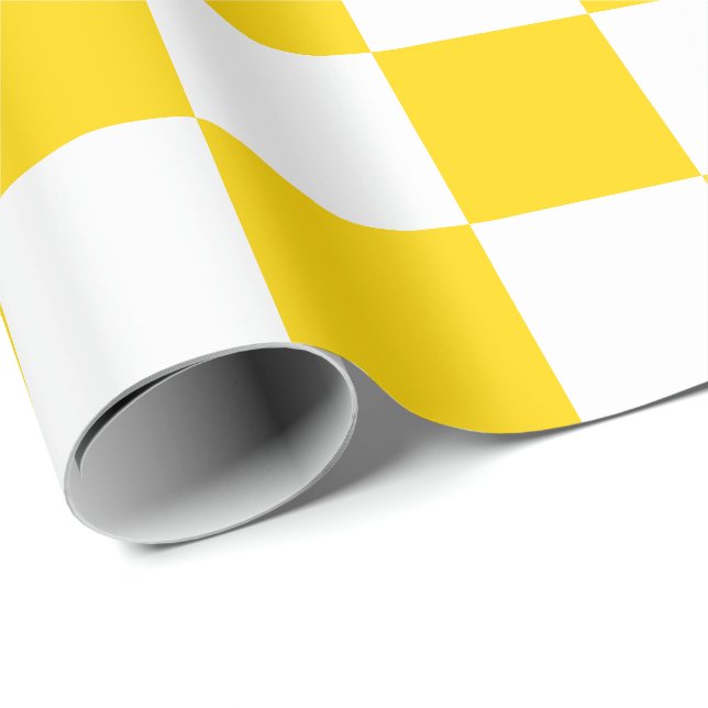 Extra Large Golden Yellow and White Checks Wrapping Paper (Roll Corner)