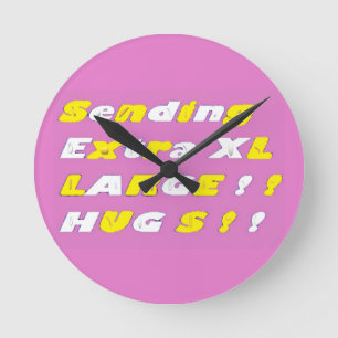 Extra Large Hugs design pink yellow white graphics Round Clock