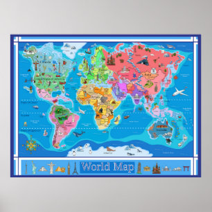 Extra Large Kid's Illustrated World Map - 53 x 40 Poster