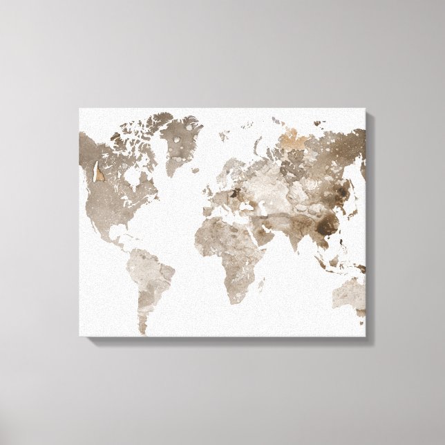 Extra large Neutral Color World Map Canvas Print (Front)