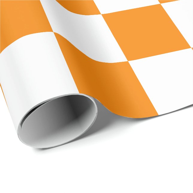 Extra Large Orange and White Checks Wrapping Paper (Roll Corner)