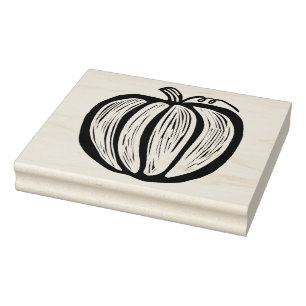Extra Large Rustic Lino-cut Pumpkin Fall Halloween Rubber Stamp