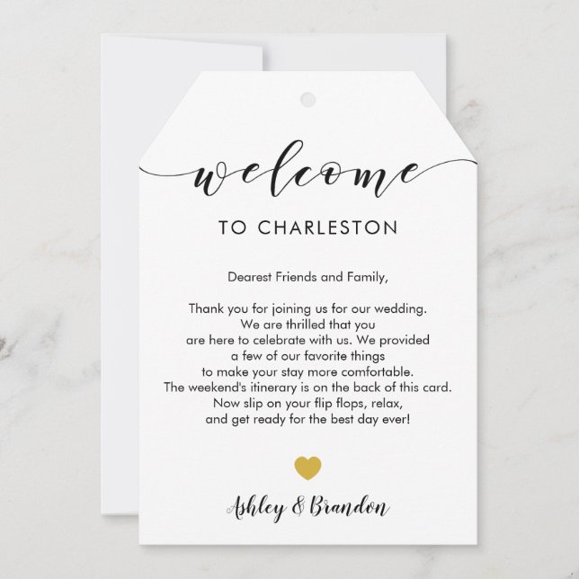 Extra Large Wedding Welcome Tag, Letter Itinerary (Front)
