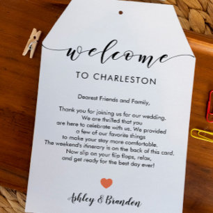 Extra Large Wedding Welcome Tag, Letter Itinerary