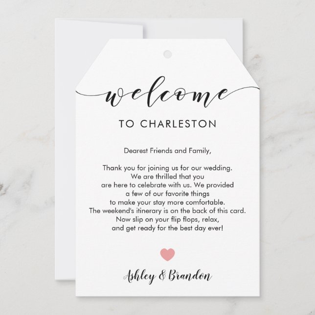 Extra Large Wedding Welcome Tag, Letter Itinerary (Front)
