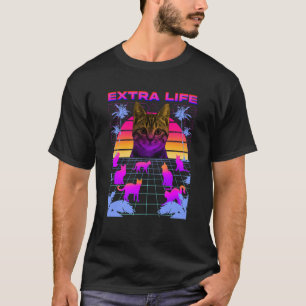 Extra Life Vaporwave Cat Kitten Kitty Cat Cat Mom T-Shirt