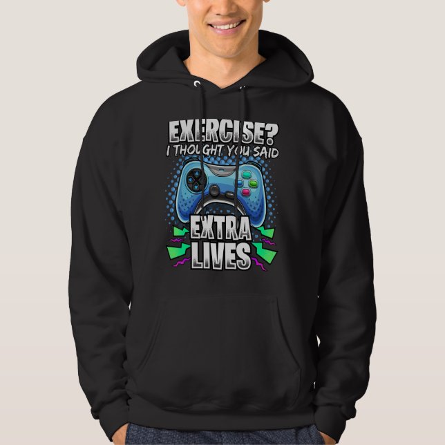 Extra Lives Video Game Controller Retro Gamer Boys Hoodie (Front)