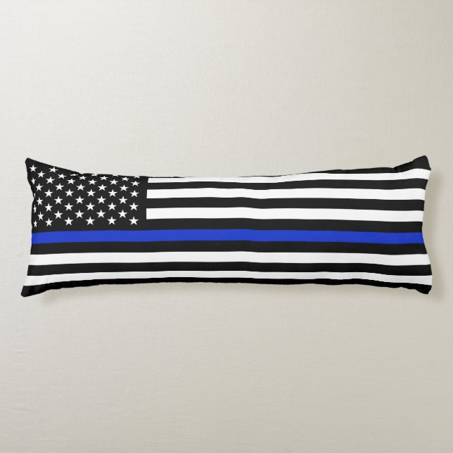 Extra Long Thin Blue Line Police Flag Body Cushion (Front)
