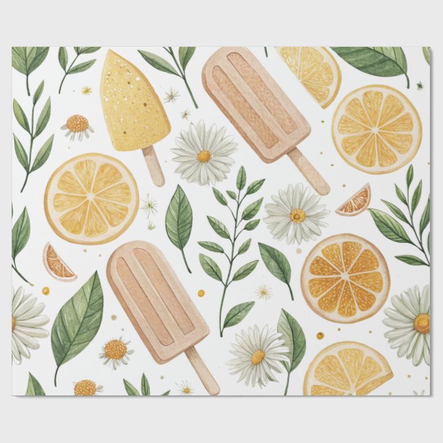 Extra Long Wrapping Paper – Lemon & Daisy Pattern  (Flat)