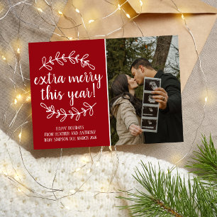 Extra Merry Holidays Christmas Pregnancy Photo Holiday Card
