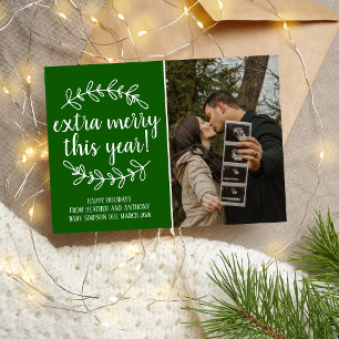 Extra Merry Holidays Christmas Pregnancy Photo Holiday Card