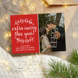 Extra Merry Holidays Christmas Pregnancy Photo Holiday Card