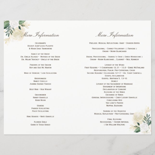 EXTRA PAGE INSERT for Woodland Wedding Programs (Front)