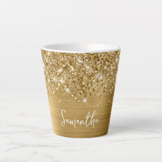 Extra Sparkly Gold Glam Script Name Latte Mug