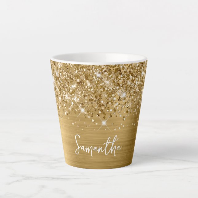 Extra Sparkly Gold Glam Script Name Latte Mug (Front)