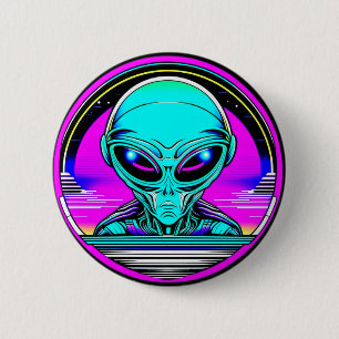 Extra Terrestrial Alien Flying a UFO 6 Cm Round Badge