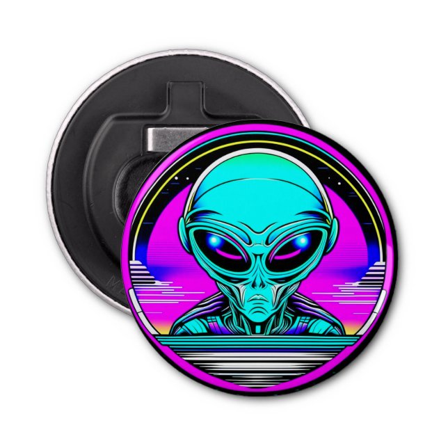 Extra Terrestrial Alien Flying a UFO Bottle Opener (Front)