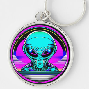 Extra Terrestrial Alien Flying a UFO Key Ring