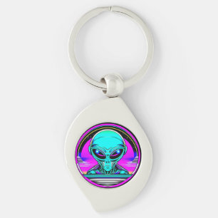 Extra Terrestrial Alien Flying a UFO Key Ring