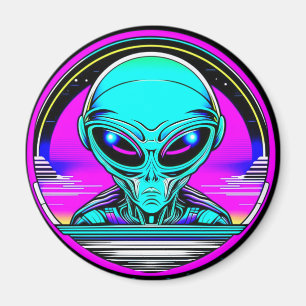 Extra Terrestrial Alien Flying a UFO Magnet