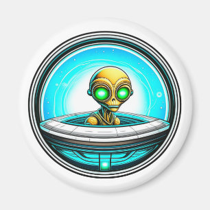 Extra Terrestrial Alien Flying a UFO Magnet
